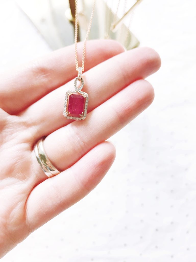 dainty jewelry, necklaces, rose gold necklace, ruby necklace