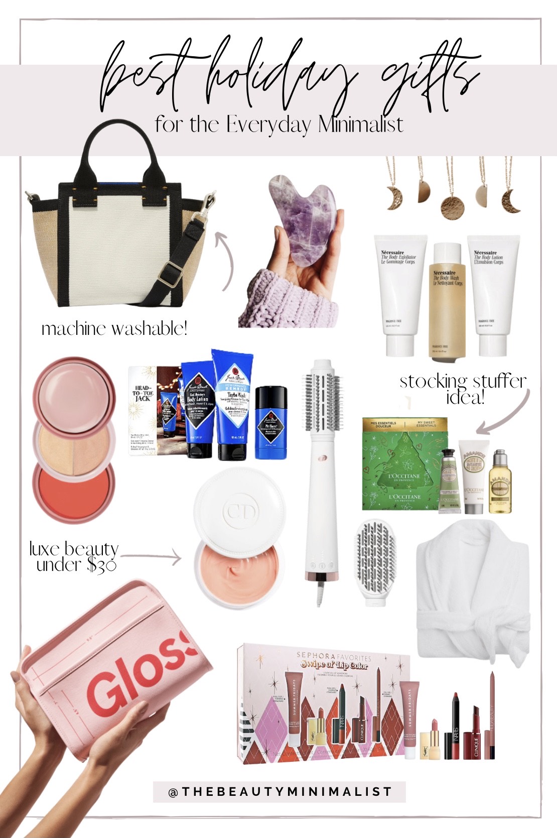 12 holiday gift ideas for the everyday minimalist - handbags, makeup, skincare, jewelry