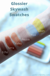 Swatches of Glossier Skywash Sheer Matte Lid Tint