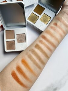 Swatches of Glossier monochromes in Mesa, Prairie, Teak, and Almond