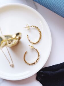 Mejuri Thin Croissant Hoops and Diamond Necklace